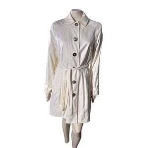 Pendleton Ivory Belted Trench Coat Women's‎ L Lightweight Dressy Jacket Chic